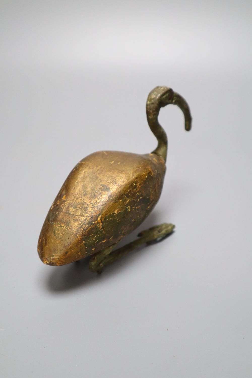 A bronze and wood model of an Ibis, L 18cm